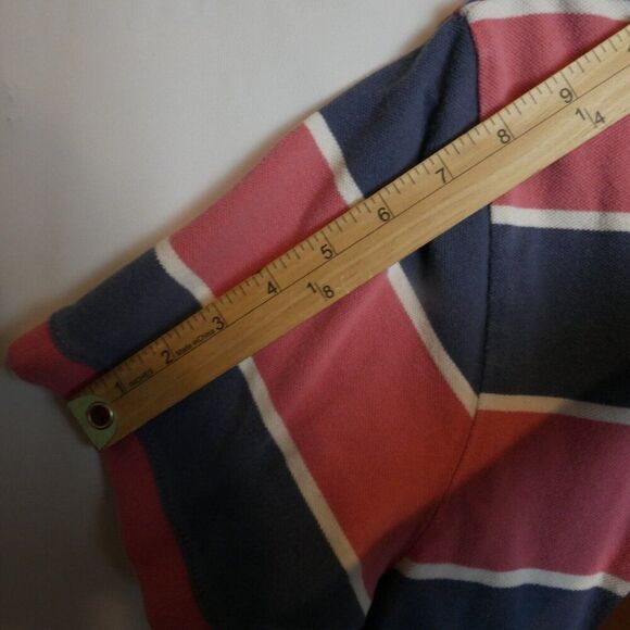 Arrow Men's Size L Allover Wide-Stripe Pique Polo Shirt Desert Rose / Navy - Picture 10 of 11